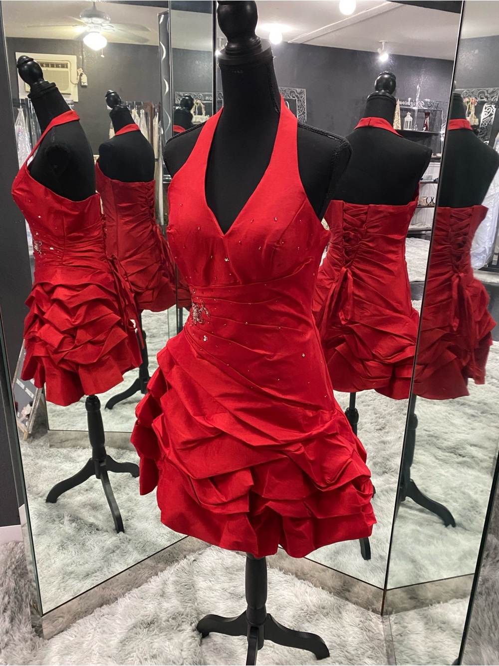 Red Halter Ruffled Cocktail Dress size M